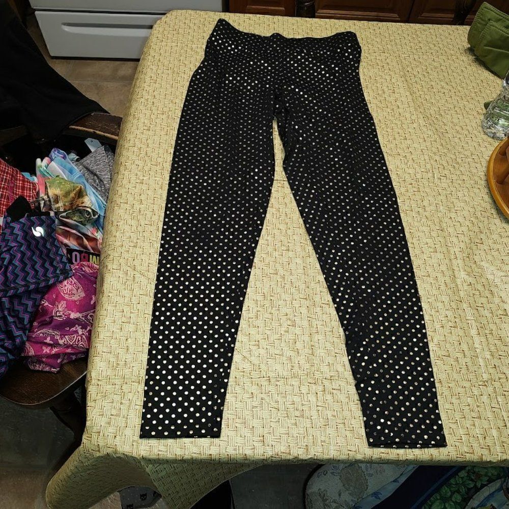 Justice Black Gold Polka Dot Leggings Size Girl's 14